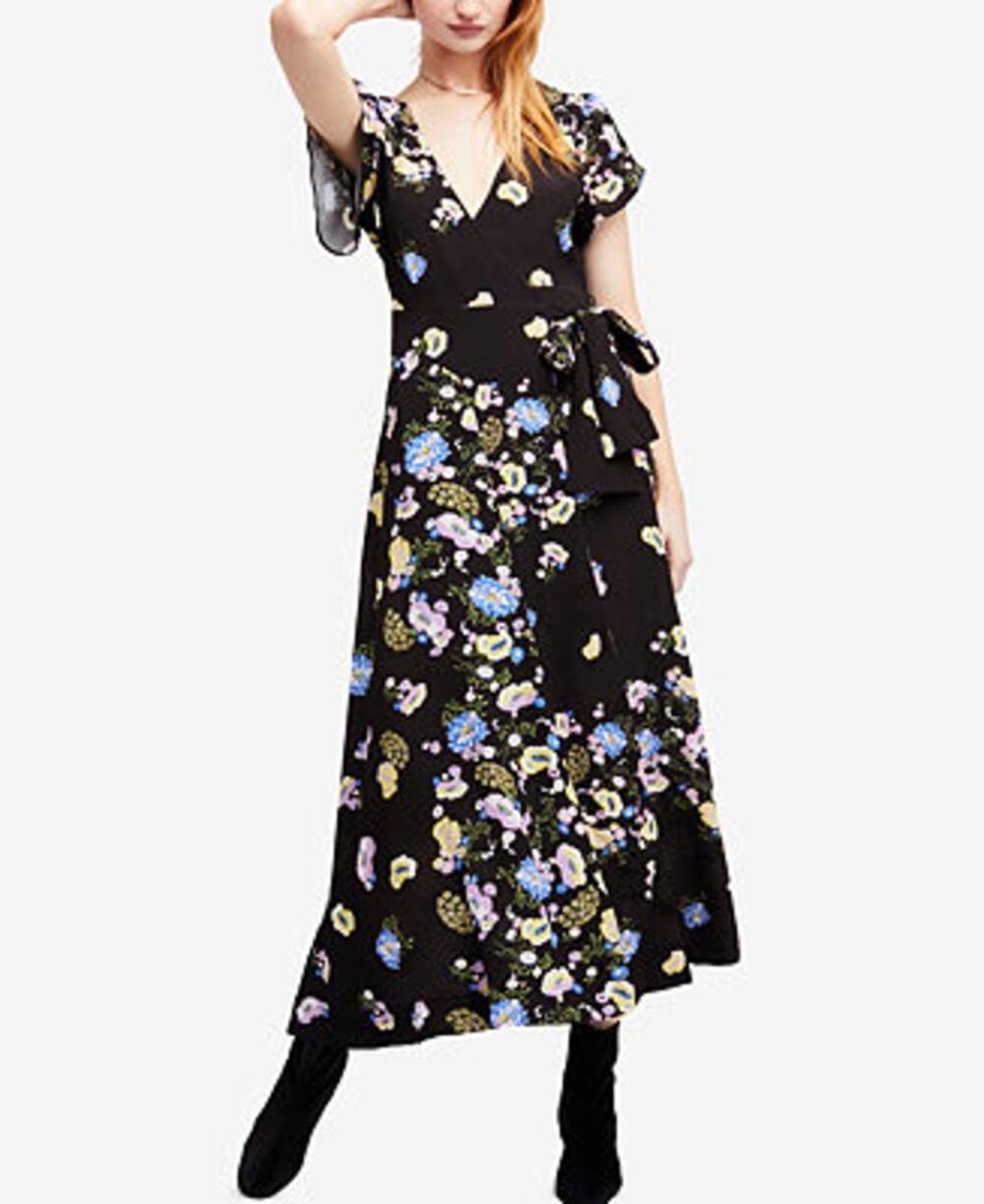 Free People Gorgeous Jess Flowy Floral Cottagecore Wrap Maxi Dress Size XS